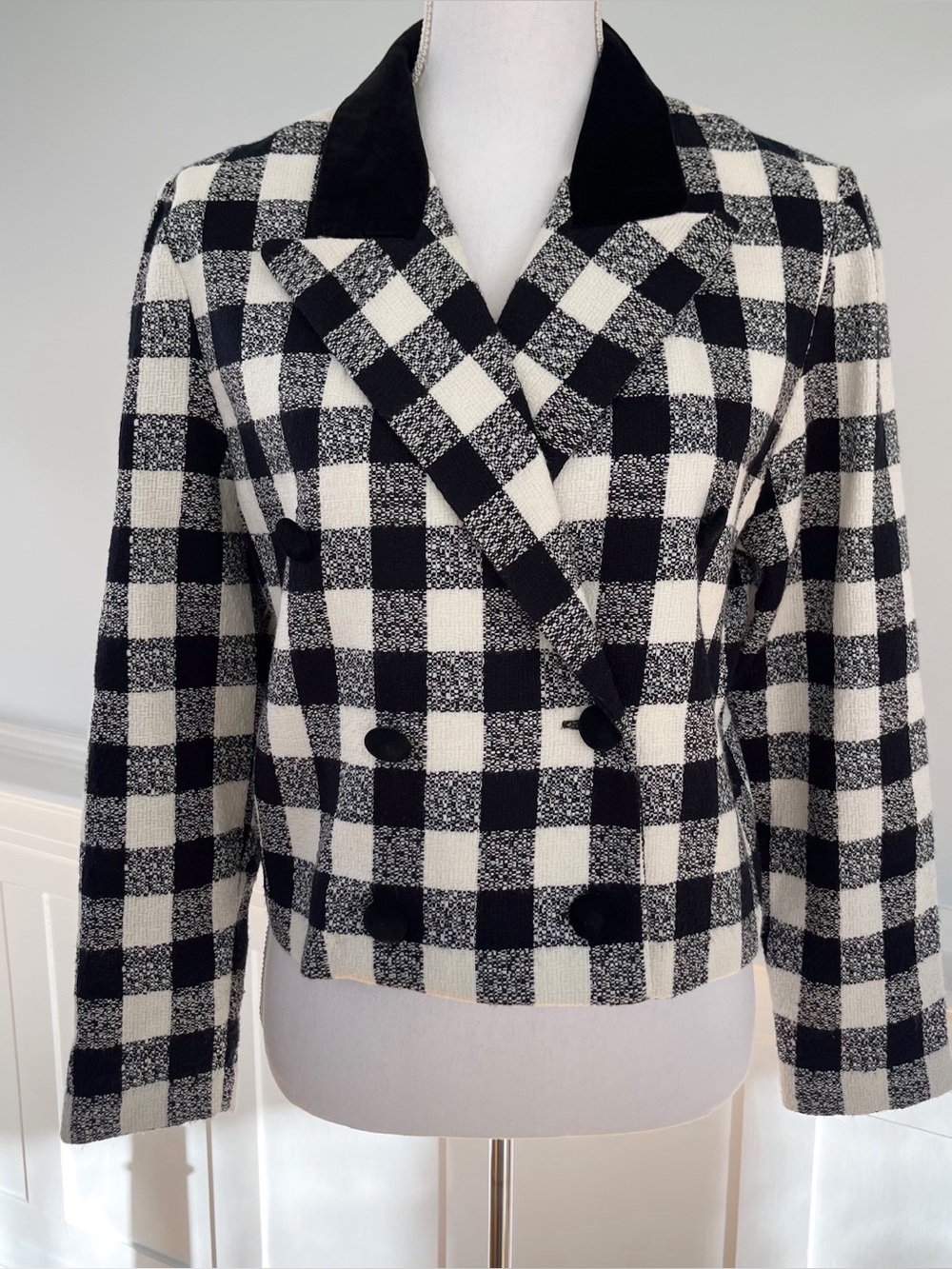 Vintage Black & White Check Double-Breasted Blazer